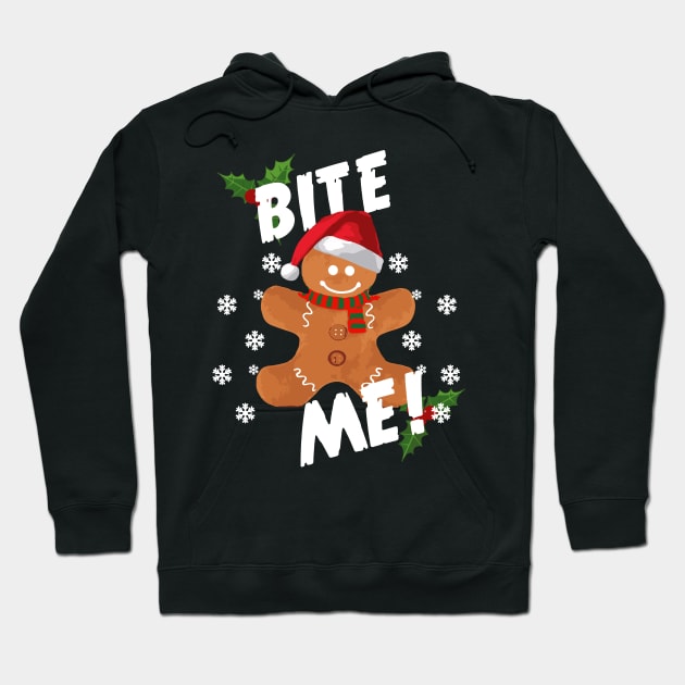 Funny Christmas Gingerbread Bite Me! Hoodie by dnlribeiro88